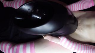 Sissy plays with fleshlight launch!! Arms free-for-all ejaculation!!