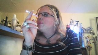 Blond TRANSSEXUAL  mega-bitch smoking