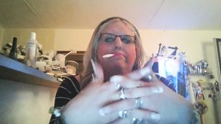 Blond TRANSSEXUAL  mega-bitch smoking