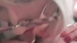 Sissy Tart Alina jacks and pounds in the park.