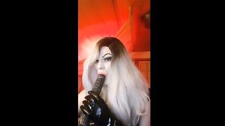 platinum-blonde transvestite ravaging herself and deep-throating fuck stick two