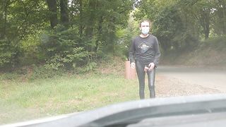 leather legging openable near road