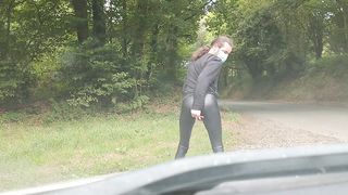 leather legging openable near road