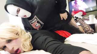 Sissy crossdresser Annette gets hotel boinked by a hooded guy