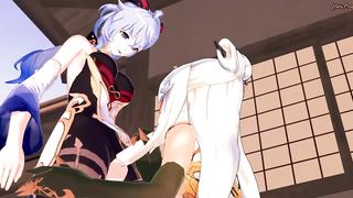 Futa Ganyu drills Ningguang doggie-style and shoots a load in her cunt.