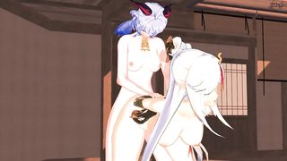 Futa Ganyu drills Ningguang doggie-style and shoots a load in her cunt.