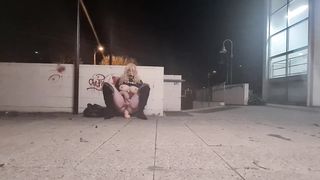 Smallish jizz-shotgun transgirl sissy bitch showcases and rails giant faux-cock in public