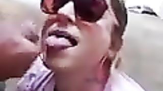 Chantelleslut37 gets mouth torn up of cd in public tolets