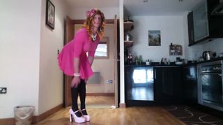 Sissy Rachel Mincing In Rosy Skater Sundress