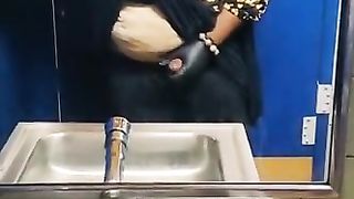 Draining in the Girls's Rest Room (Precum) Lady Masking