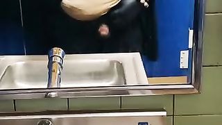 Draining in the Girls's Rest Room (Precum) Lady Masking