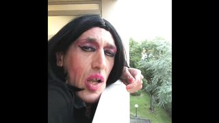 Lea sodomizes on the balcony