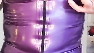 Rachel Spandex Struts in a Purple Spandex Sundress