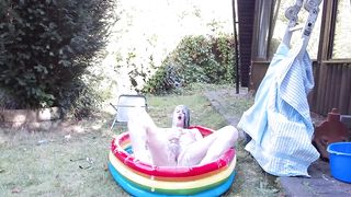 Outdoor sissy WAM adorned in lubricious white gunge faux mass ejaculation