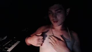 fledgling femboy plays with her lush japanese nips