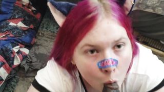 Lovely Catgirl PLUS-SIZE Transgirl Gets Popshot from BIG BLACK COCK She-Male POINT OF VIEW