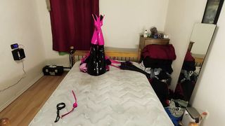 Sissy Maid Self Restrain Bondage Armbinder, Anklecuffs in Balletboots