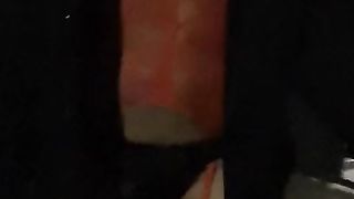 public exhibitionist clad crimson figure lingery