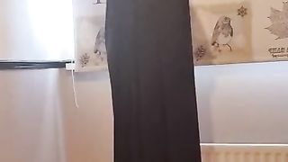 White sissy dressed in Hijab peels off for Muslim studs