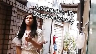 Tgirl at a stranger's door onanism