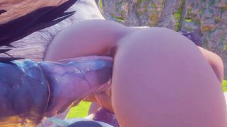 two Фурри энергичный двойной анал для Futa Оливии и сперма на живот