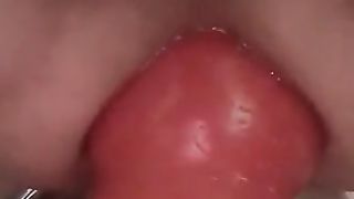 Christina takeing a good-sized monstrous crimson ass-plug with electro chasity