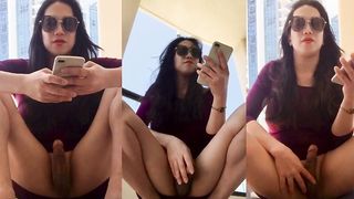 chinese t-model ramp in motel balcony displaying her jizz-shotgun