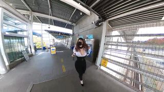 Crossdresser demonstrating in a instruct station