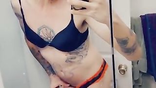 Uber-Sexy undergarments tgirl toying with herself