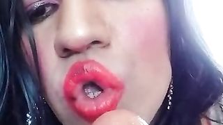 Priya sissy in wondrous rosy saree have fun with faux-cock red-hot boning