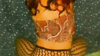 Taunt in sundress and fishnet stocking before railing my fake penis