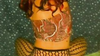 Taunt in sundress and fishnet stocking before railing my fake penis