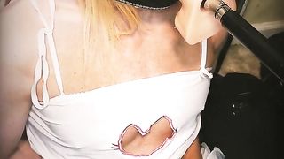 Defenseless SIssy Has Her Mouth Pounded by Faux-Cock Machine