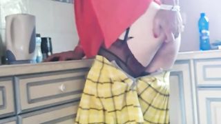 Mini pleated mini-skirt and my pleasure button tucking out