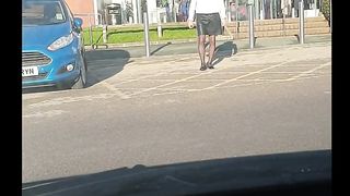 sissy muff heads for a drive to the shops