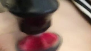 Transsexual Chloe Grey hitachi solo leads to spunk on black nylons