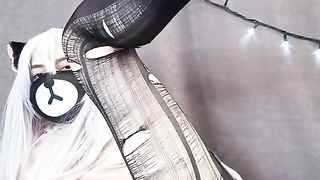 NICE NEKO TRANS precum Dressed In Plug Ripped Stocking and Costume Play SAGIRI IZUMI to POP-SHOT on Tablet