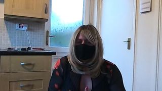 kelly cd cuming in a black and crimson sundress pantyhose high-heeled shoes
