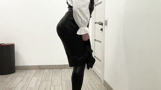 Leather sundress, overknee high high-heeled shoes stiletto shoes sissy