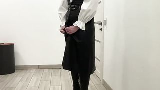 Leather sundress, overknee high high-heeled shoes stiletto shoes sissy