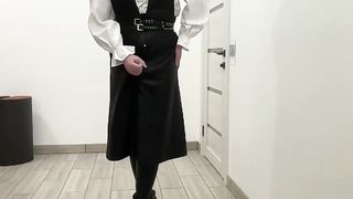 Leather sundress, overknee high high-heeled shoes stiletto shoes sissy