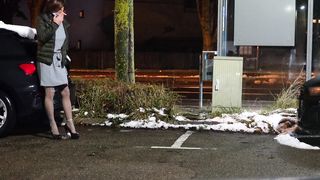 With green stocking and demonstrable giant faux-cock on the way