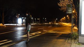 With green stocking and demonstrable giant faux-cock on the way