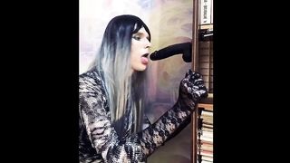 Sissy femboy deepthroating giant fuck stick