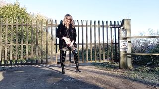 Transgirl Dildoing Her Bum On A Bench Outdoors