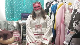 vinyl Cat Priestess Miko Sissy Costume Play does Breathplay and Vib