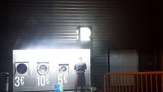 having joy washing clothes in public