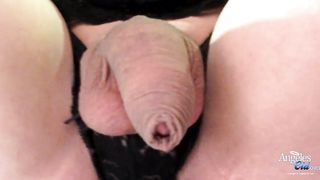 Suspended Towheaded trans Angeles CId modeling undergarments and her prick