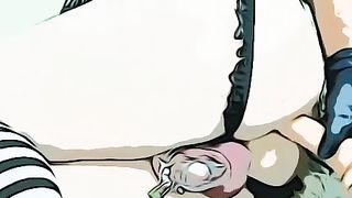 (Filtered) Sissy femboy plays with faux-cock and flashes off arse