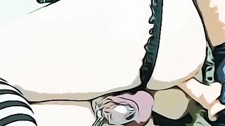 (Filtered) Sissy femboy plays with faux-cock and flashes off arse